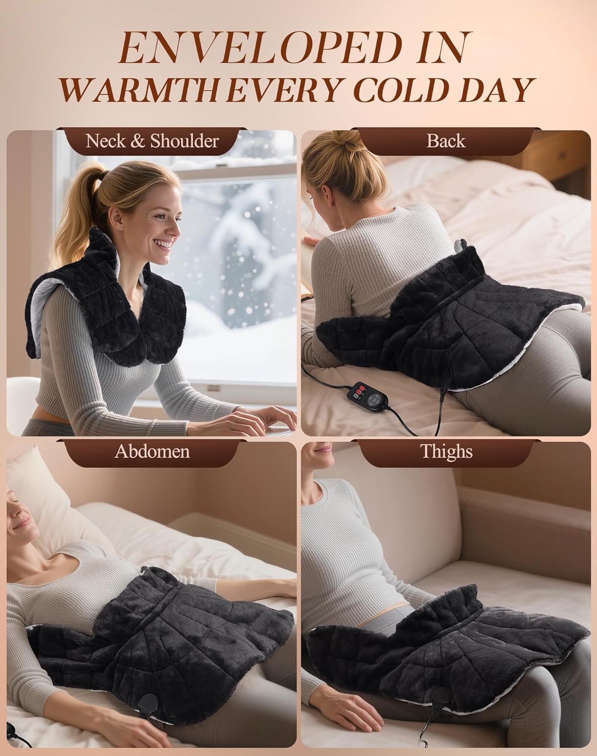 UTK 30s Fast Heating Pad for Neck Shoulder and Back, 6X Deeper Pain Relief Weighted Far Infrared Heating Pads, 8 Heat Options Max 159℉, 16 Auto Timer, 24"x20" Extra Large, Gifts for Women, Men (Grey)