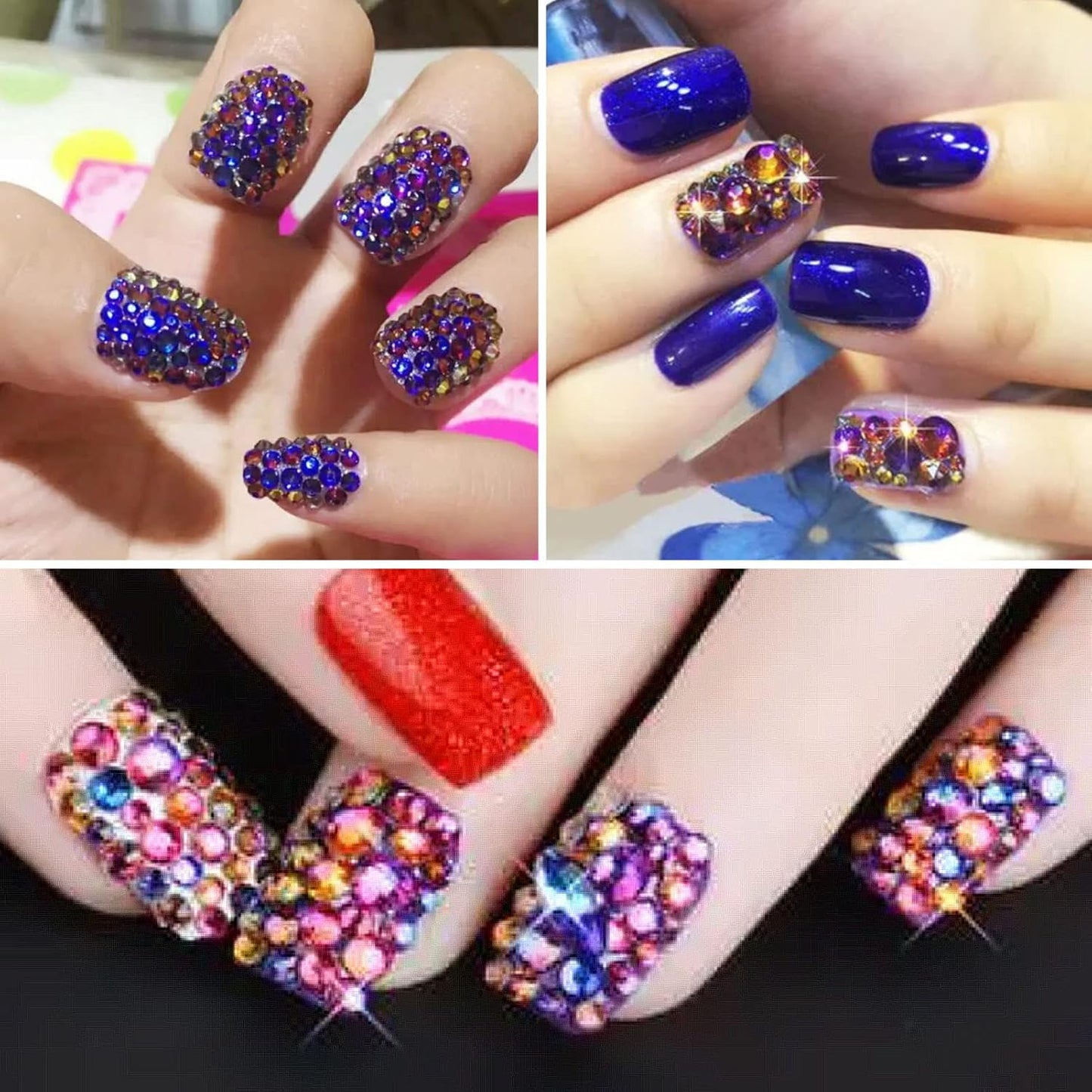 Beadsland 288pcs Flat Back Crystal Rhinestones Round Gems for Nail Art and Craft Glue Fix, Blue Volcano, SS34,7.1-7.3mm