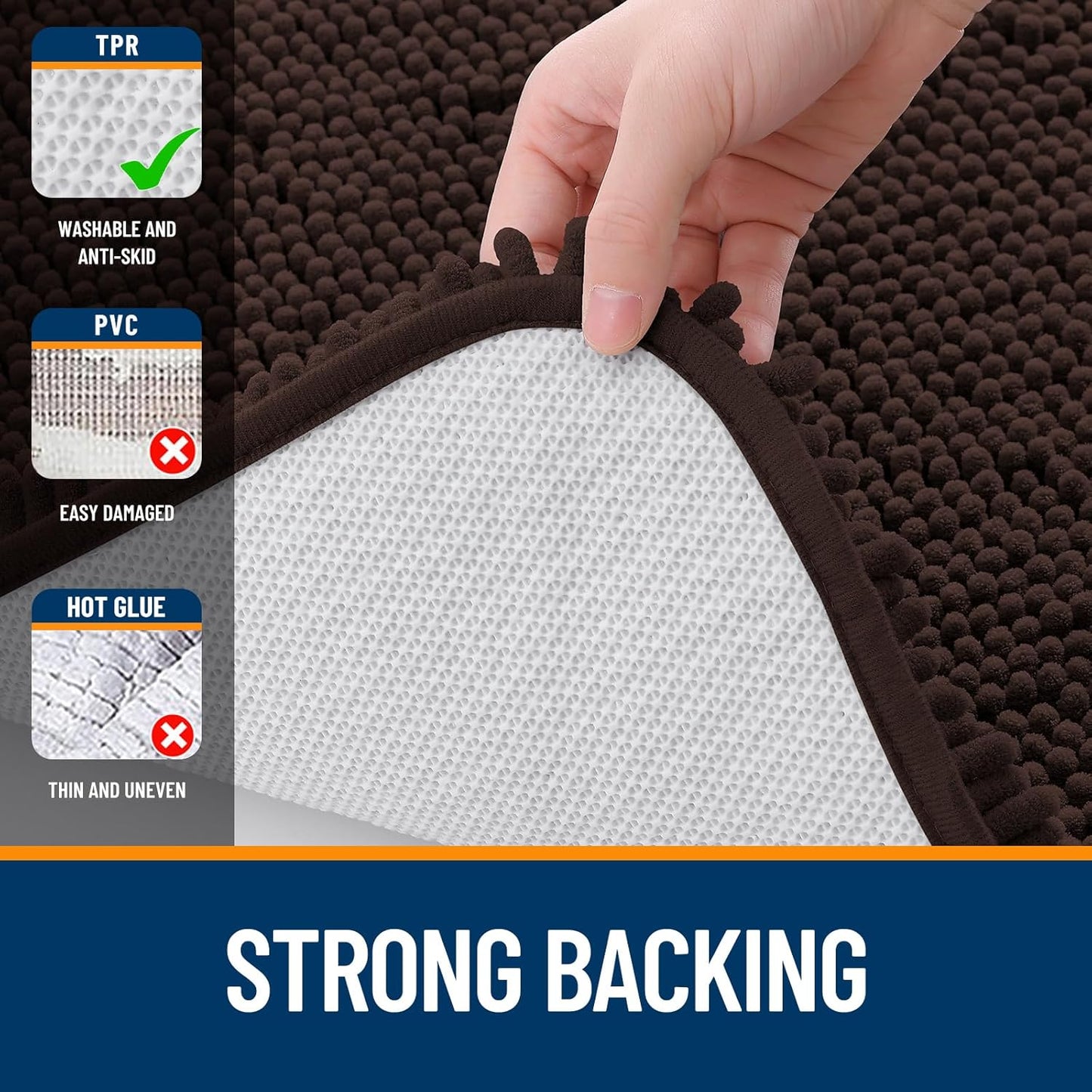 OLANLY Bathroom Rugs 34x21, Extra Soft Absorbent Chenille Bath Rugs, Rubber Backing Quick Dry, Machine Washable Bath Mats for Bathroom Floor, Tub and Shower, Home Decor Accessories, Brown