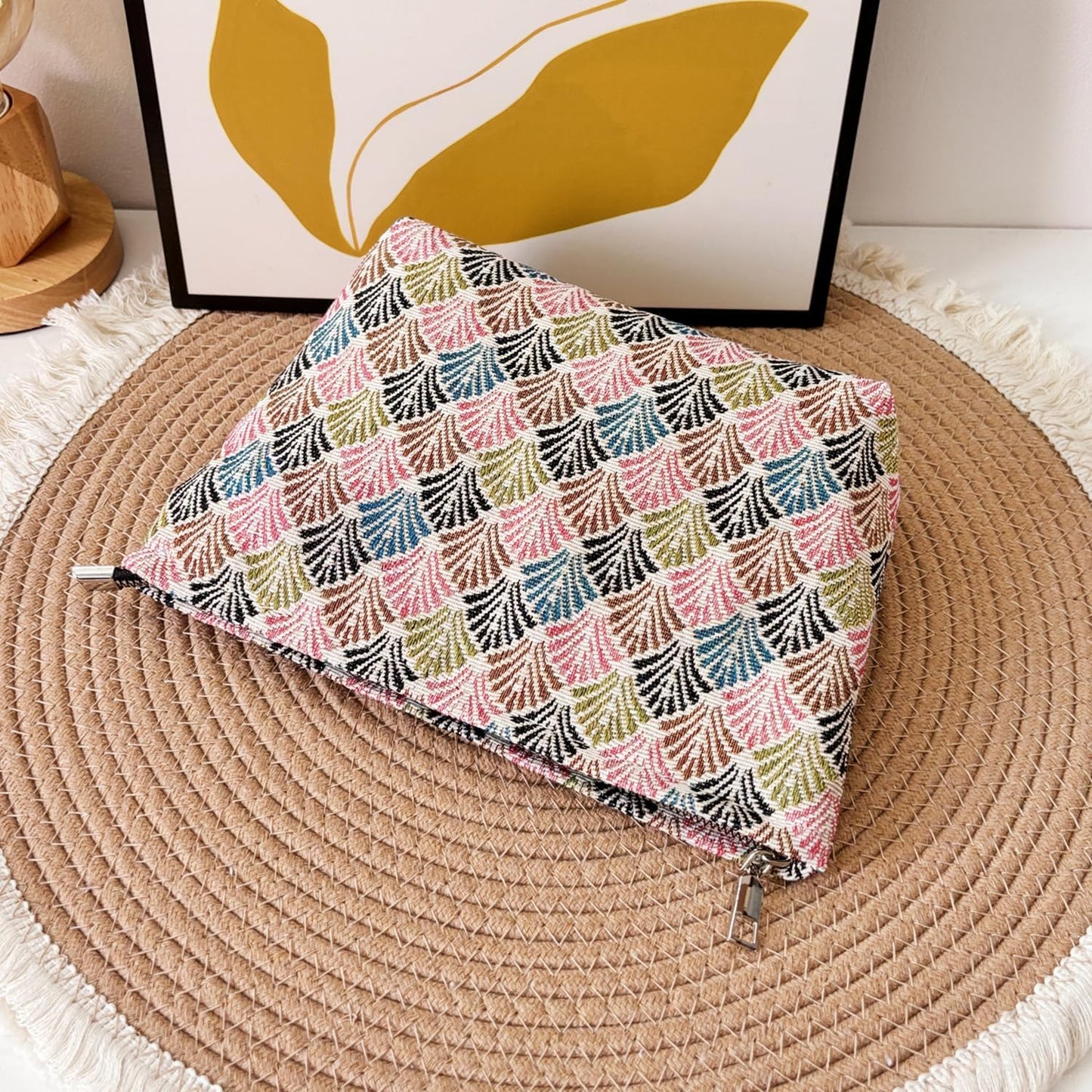 Diamond-Shaped Makeup Bag for Women,Travel Make up Bag with Zipper Lining, Canvas Makeup Pouch for Purse, Cosmetic Pouch for Toiletry, Cosmetic, Sunscreen, Hygiene, Skincare, SPF, Medicine, Sunblock