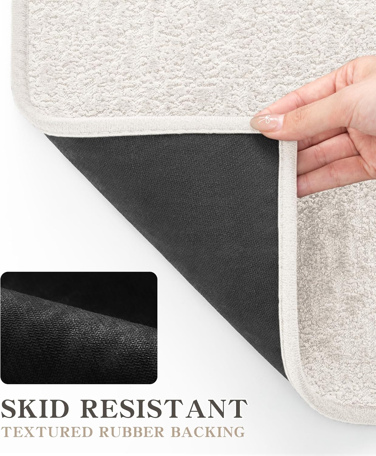 chakme Bathroom Rugs Mat U-Shaped 24x17, Ultra Thin Non Slip Bath Mat Small Quick Dry Absorbent Bath Mat for Bathroom Floor, (White, U-24"x17")