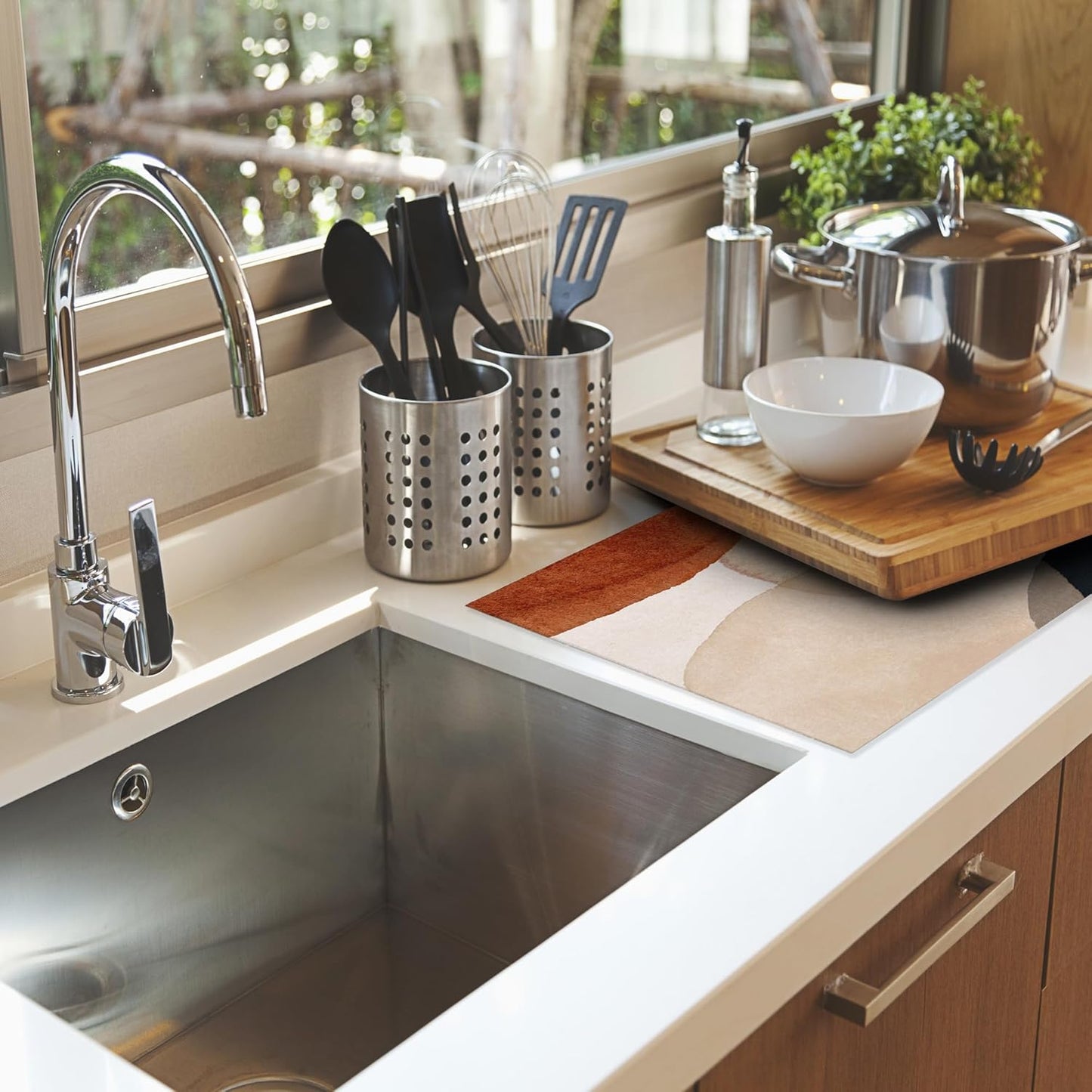 Boho Abstract Dish Drying Mats 18x24 Inch,Geometric Modern Art Dish Pad Drying Rack Mat for Kitchen Counter Ultra Absorbent Microfiber Dishware Coffee Maker Bar Countertop Decor