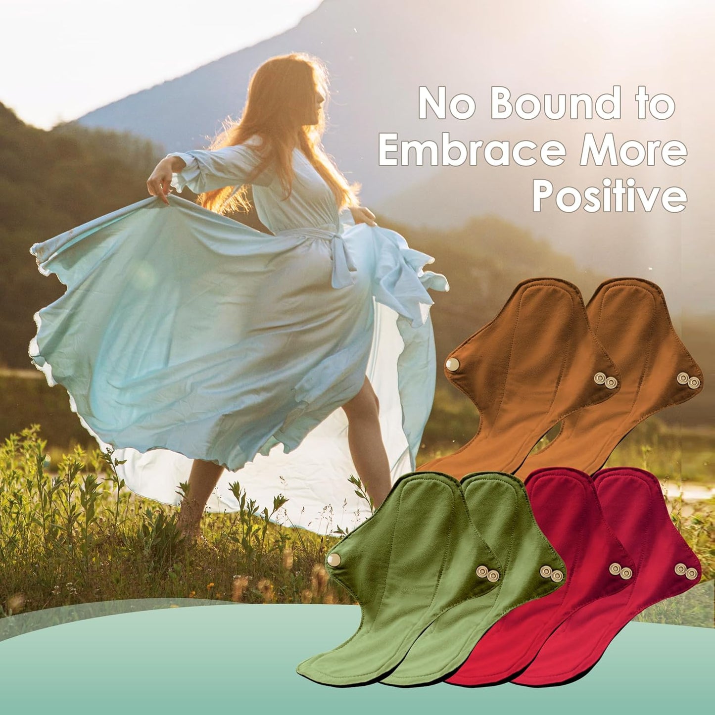 wegreeco 6 Pcs Reusable Menstrual Pads, Ultra Absorbent Cloth Pads for Heavy Flow, Sanitary for Teens, Women, Nonslip, Inner Aqua, Burgundy, Coffe, Rose Gold Outer, M