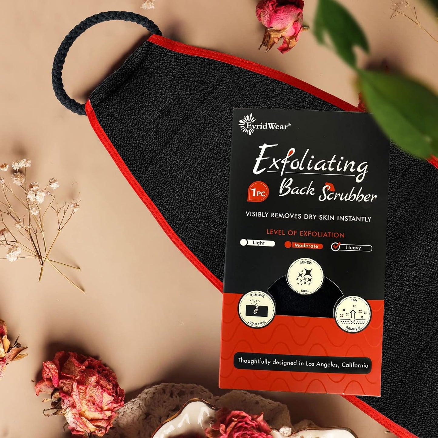 Evridwear Exfoliating Body Scrubber with Handles Back Washer Back Scrubber for Shower Bath Dry Skin Whole Body Deep Clean Men Women(Heavy)