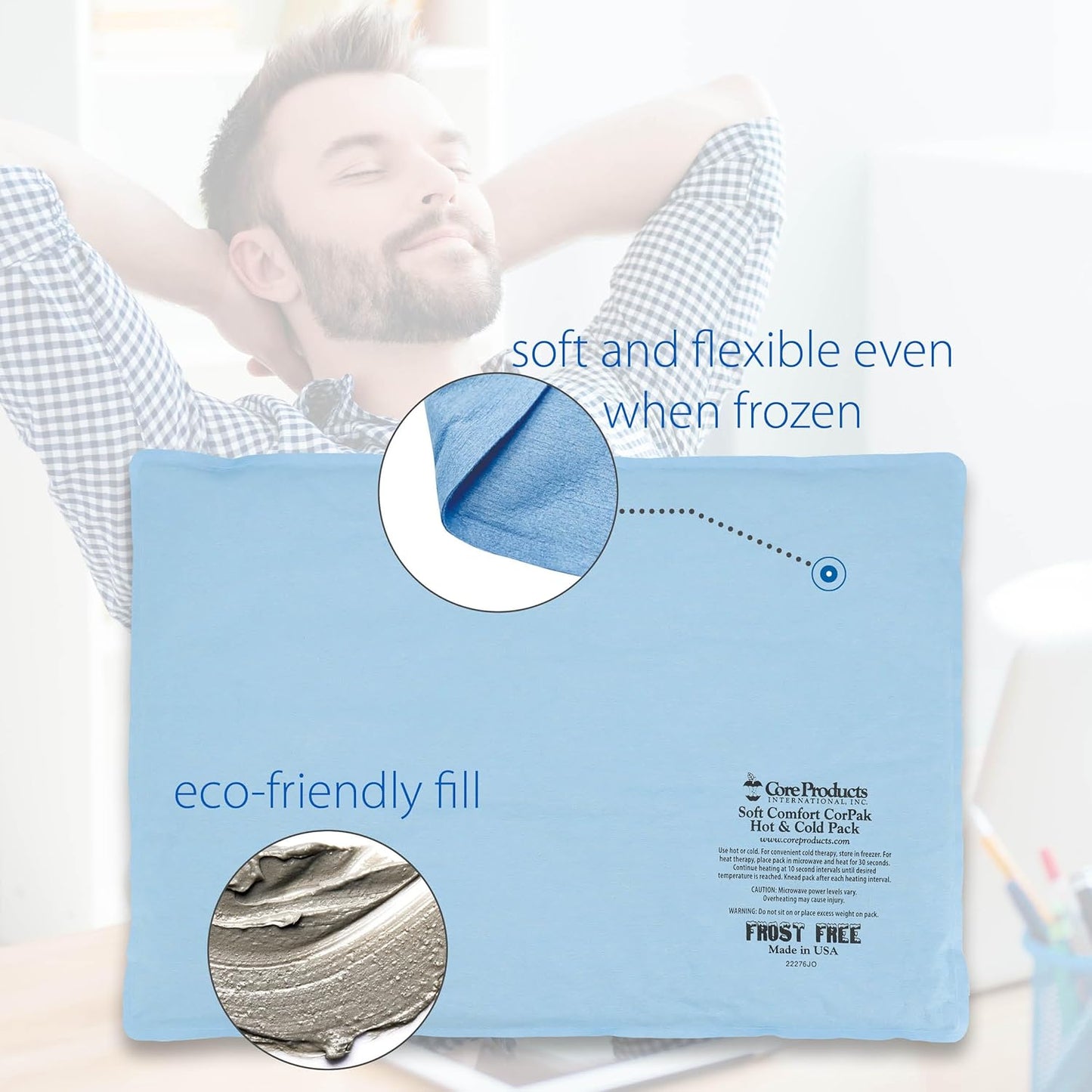 Core Products Soft Comfort CorPak – Reusable Hot & Cold Therapy Pack, Ice Pack for Injuries, No-Frost Compress for Muscle, Back & Joint Pain Relief – 12.5" x 18.5", Made in USA