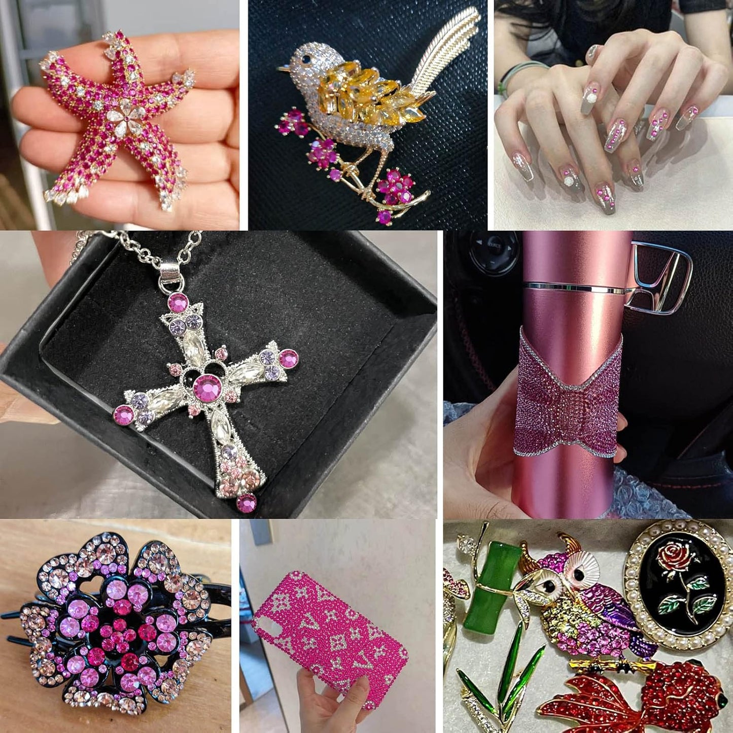 Beadsland 2880pcs Flat Back Crystal Rhinestones Round Gems for Nail Art and Craft Glue Fix, Fuchsia,SS4,1.5-1.7mm