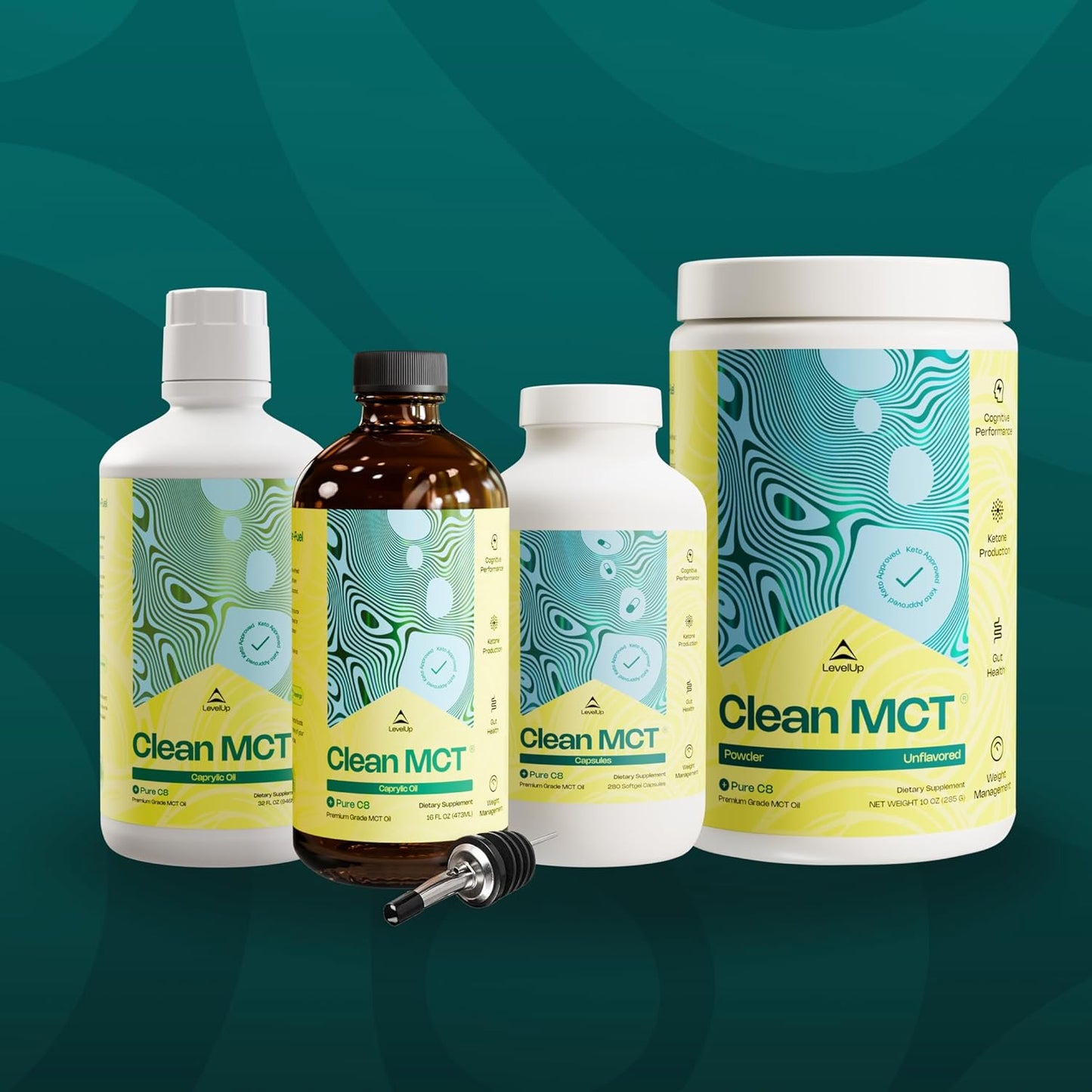 LevelUp Clean MCT Oil - 100% Caprylic C8 for Energy, Focus, Weight Management, Gut Health, Brain Superfuel - Keto Supplement for Ketogenic Coffee and Ketones - Non-GMO (32 oz)