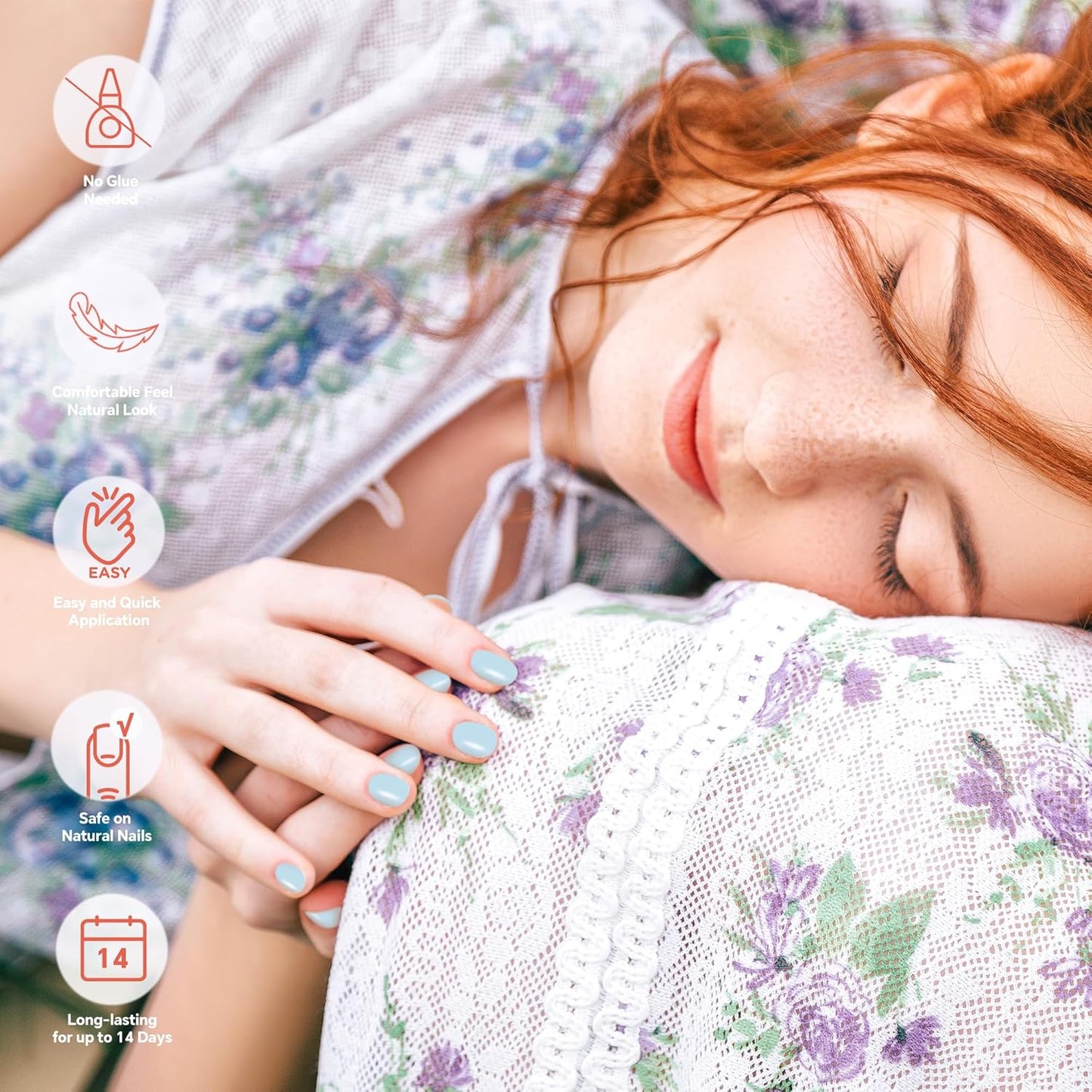 Semi Cured Gel Nail Strips-Natural Looking False Nails, Glue on Nails Full Cover for Daily Use & Homemakers Works with Any UV/LED Lamps(Sky Blue)