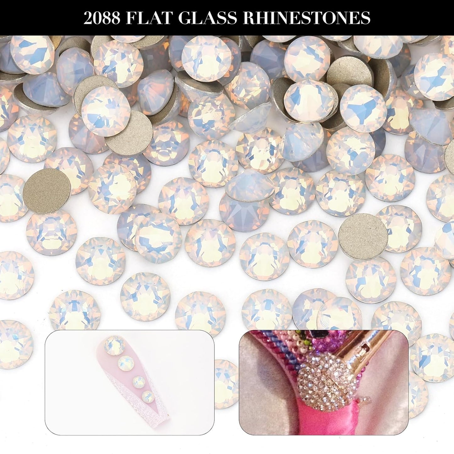 Novani White Opal Rhinestones 1440pcs Flat Back Round Rhinestone Style 2088 Sparkly Crystal Gemstones for Nail Art and Crafting SS16,3.8-4.0mm