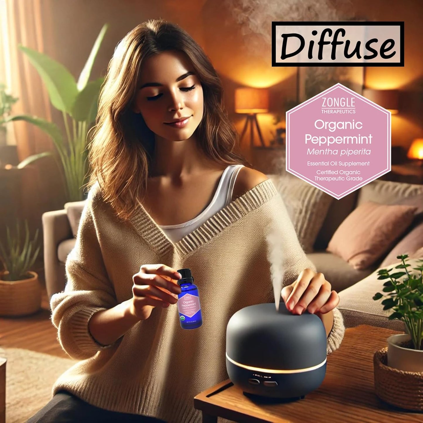 Organic, Peppermint Oil, Food Grade, Edible, for Digestion, IBS, Hair – 100% Pure, Peppermint Essential Oil, Mint Oil, Safe for Ingestion, by Zongle Therapeutics, 1 OZ