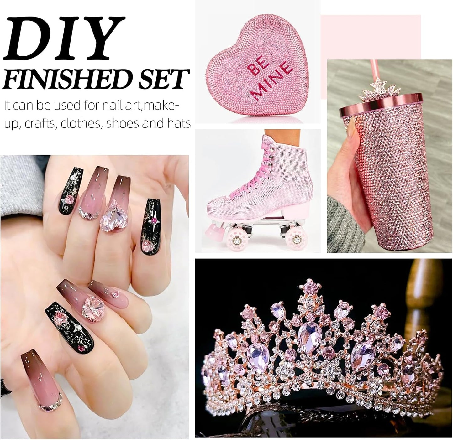 Pink Flatback Rhinestones, Glass Rhinestones for Nail Art and Craft, Glue Fix, Loose Crystal Gemstones(Pink, SS16, 2880pcs, 3.8-4.0mm)