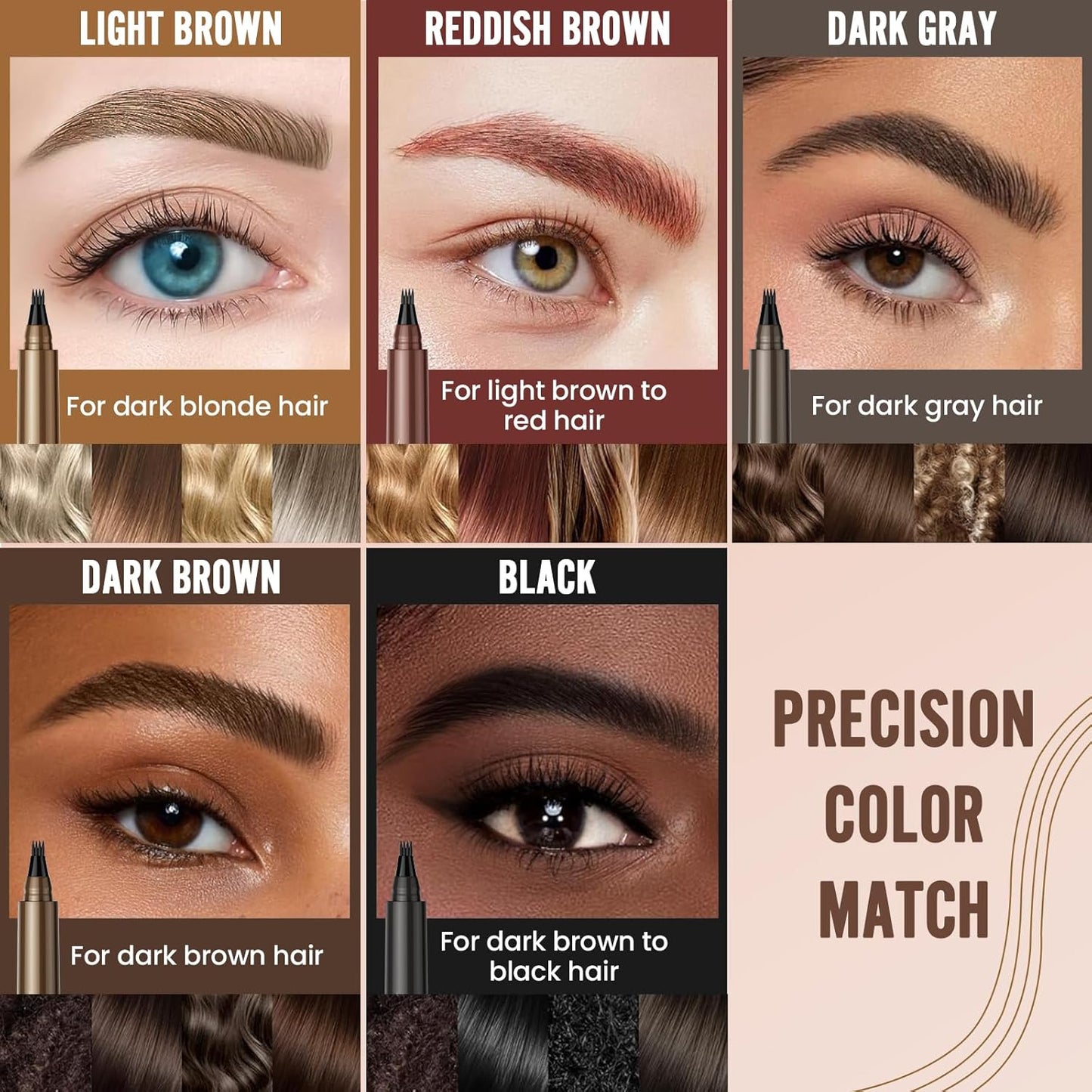 AWROSE Eyebrow Pencil, 2 Pack 3D Waterproof Microblading Eyebrow Pen 4 Fork Tip Tattoo Pencil, Precise Natural Brow Magic Eye Brow Pencil with Hair Like Strokes, Multi-Used Eye Brow Pen for Women