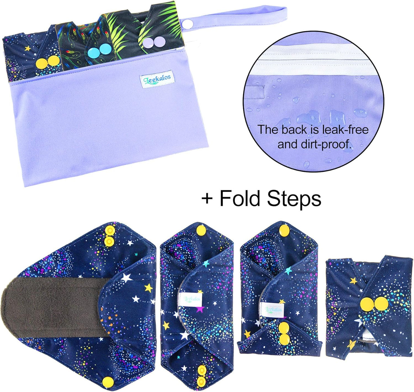 Leekalos Reusable Menstrual Pads - Bamboo Menstrual Cloth Pads | Light Incontinence Pads | Reusable Sanitary Pads - Pack of 6, 1 Cloth Mini Wet Bag