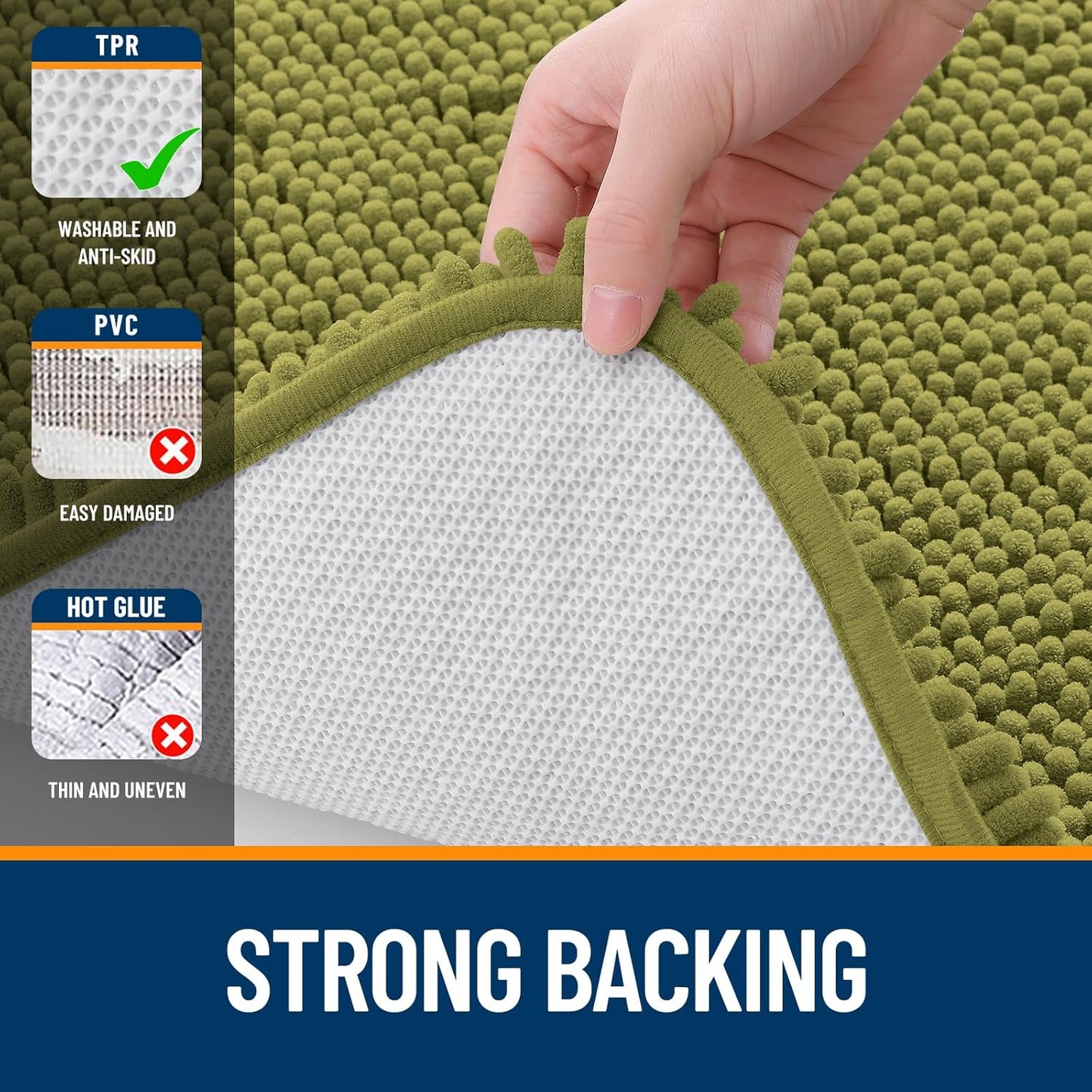 OLANLY Bathroom Rugs 44x24, Extra Soft Absorbent Chenille Bath Rugs, Rubber Backing Quick Dry, Machine Washable Bath Mats for Bathroom Floor, Tub and Shower, Home Decor Accessories, Willow Green