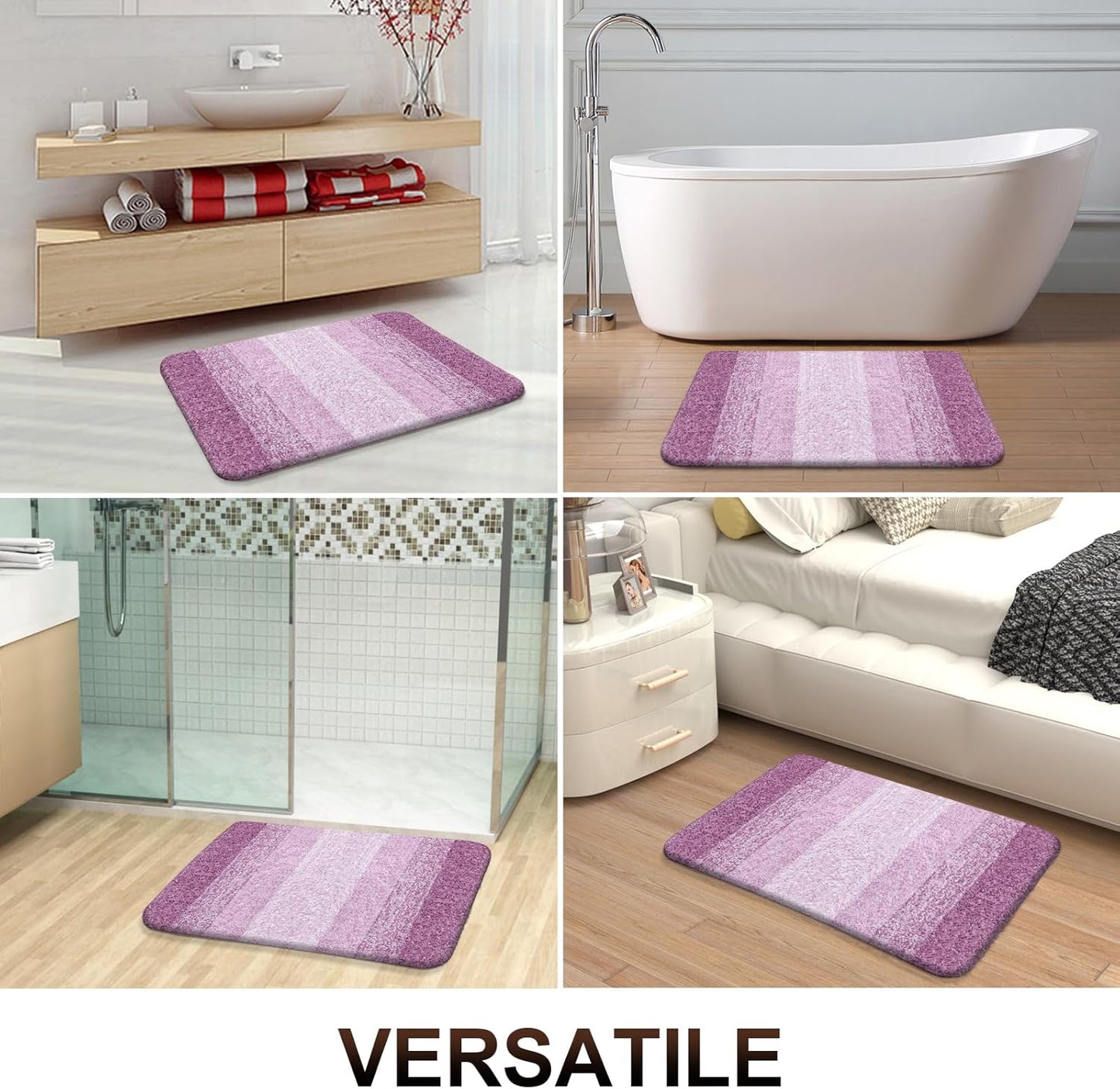 OLANLY Bathroom Runner Rugs 70x24, Extra Soft Absorbent Microfiber Bath Rugs, Rubber Backing, Quick Dry, Washable Bath Mats for Bathroom Floor, Tub and Shower, Home Decor Accessories, Pinkish-Purple