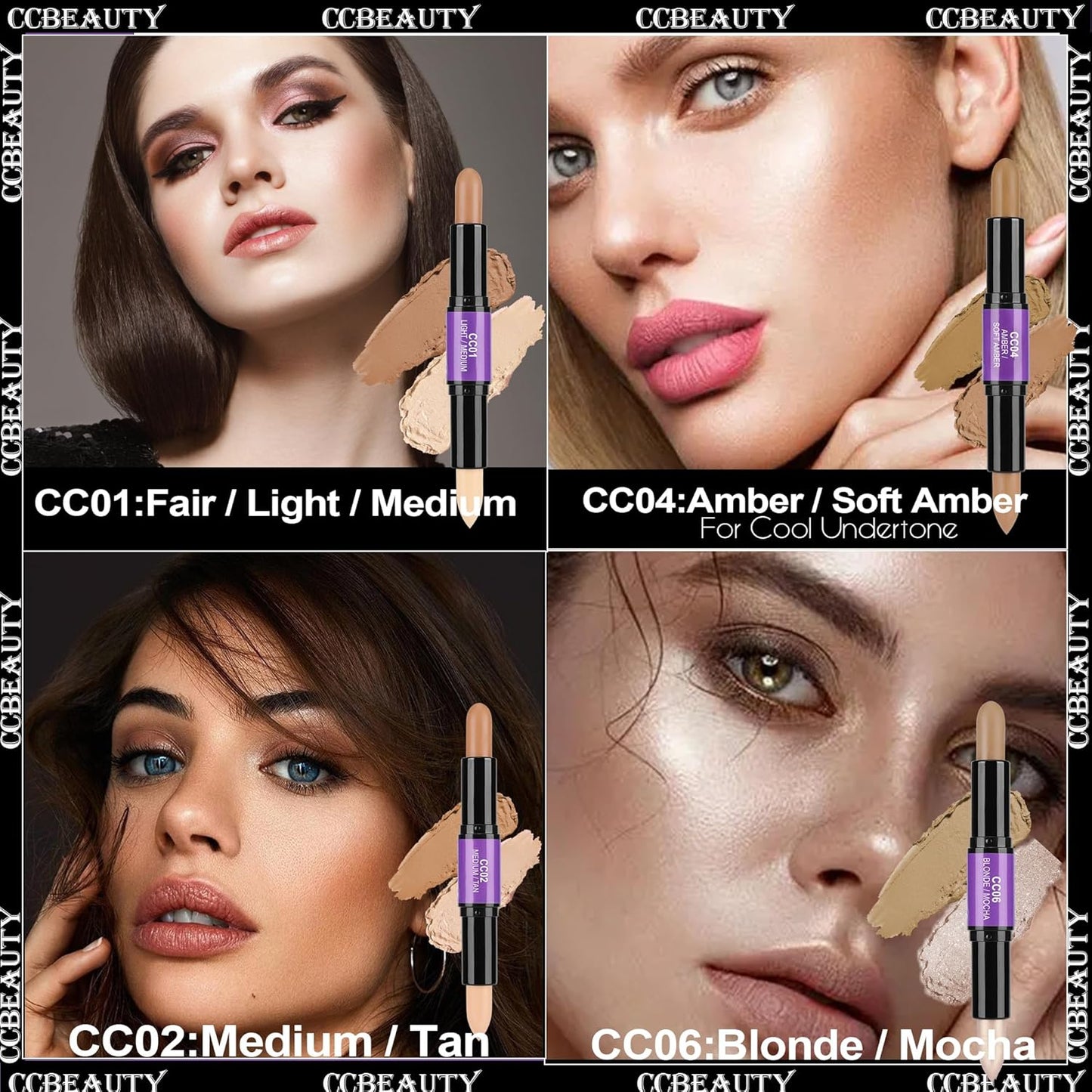 CCbeauty 2-IN-1 Matte Contour Stick,Cream Dual Highlight Concealer Stick, Highlighting & Contouring Kit, Bronzer Highlighter Sticks for Face Shaping Makeup, Long Lasting & Waterproof