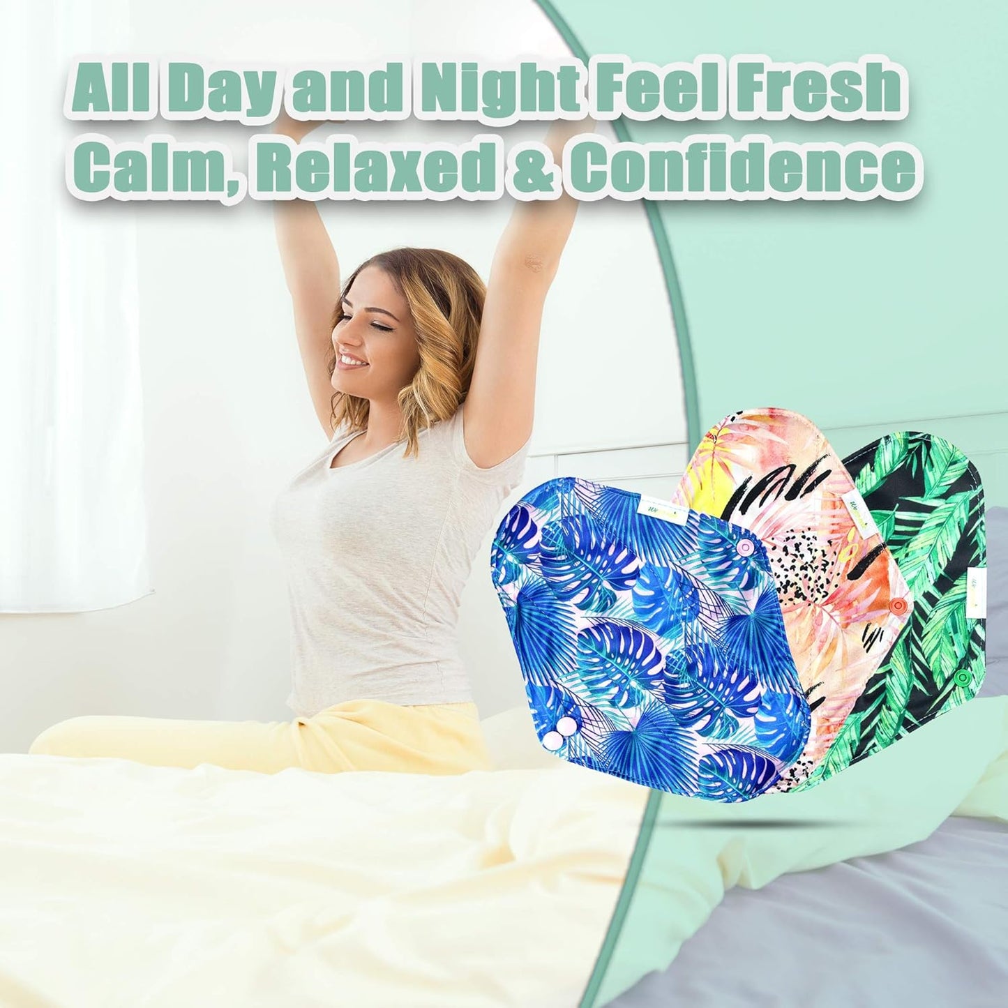 wegreeco Reusable Menstrual Pads - Reusable Sanitary Pads | Reusable Panty Liners | Soft Cloth Menstrual - 6 Pack with 1 Cloth Mini Wet Bag (Medium, Leaves