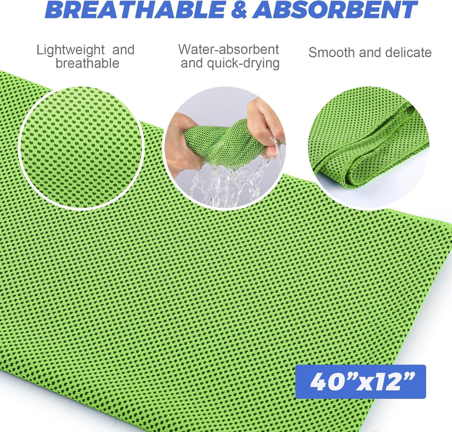 Cooling Towels for Neck and Face 10 Pack, 40x12’’ Soft Breathable Sweat Towels, Microfiber Sport Towel for Yoga, Gym, Workout, Running, Golf, Travel, Cooling Neck Wrap for Hot Weather