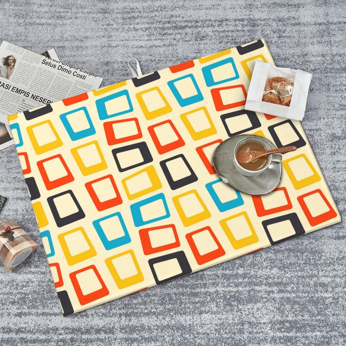 Mid Century Modern Dish Drying Mat for Kitchen Counter Decorative Drying Pad 18x24 Inch Absorbent Reversible Retro Dish Drainer Rack Mats