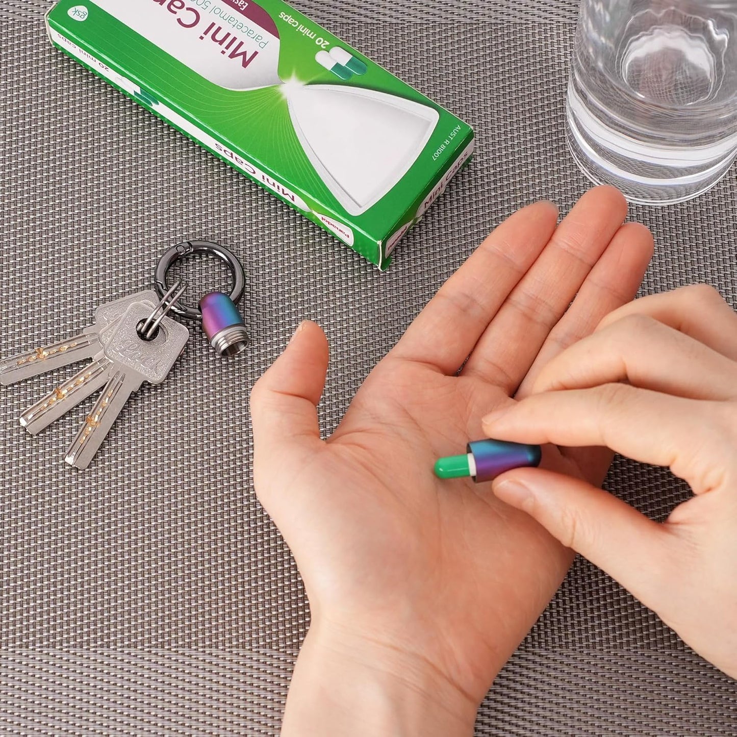 Micro Keychain Pill Holder Titanium Waterproof Mini Pill Container for Emergency Medicine,Travel Purse Pocket (Blue)