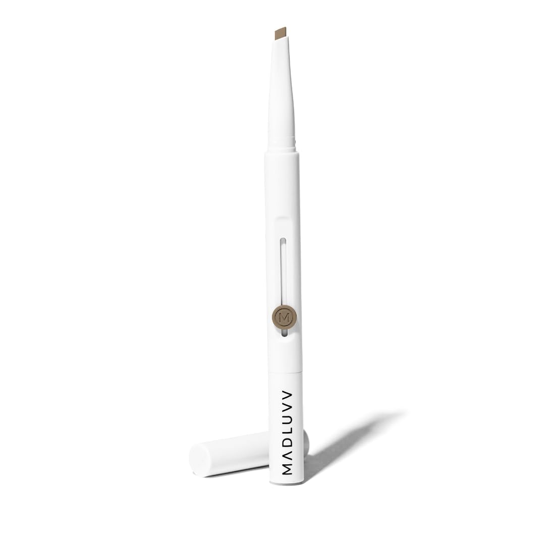 MADLUVV Exacto Brow Pencil for Flawless, Long Lasting, Realistic Brows with Dual-Ended Design Featuring Retractable Blade Tip for Precise Hair Like Detail and Blending Brush - Taupe