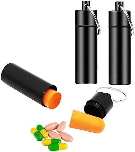 3 Packs Keychain Pill Holder, EFFIET Waterproof Pill Fob Case Box Outdoor Container for Emergency Medicine, Foam Earplug Storage Case with Ear Plugs (Black)
