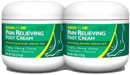 MagniLife DB Pain Relieving Foot Cream, Calming Relief for Burning, Tingling, Shooting & Stabbing Foot Pain, Moisturizing Foot Cream Suitable for Diabetic and Sensitive Skin - 2 Packs of 4 oz Jars