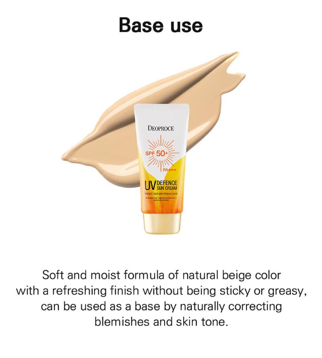 DEOPROCE UV DEFENCE SUN PROTECTOR SPF50+ PA+++ | 3-in-1 Sunscreen, Makeup Base & Tone Corrector | Lightweight, Non-Greasy Formula (70g / 2.47oz)