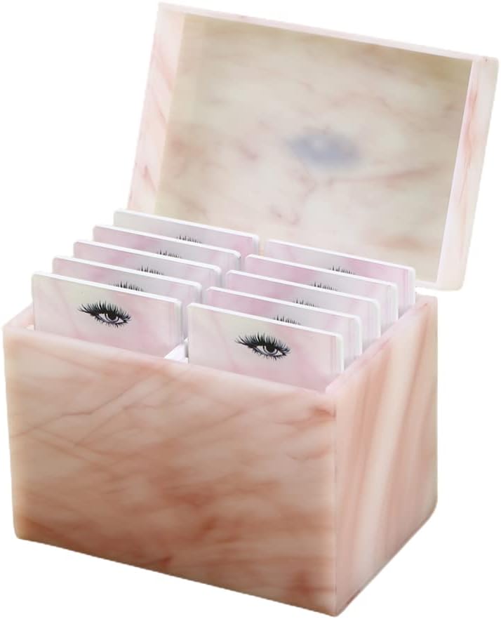 10 Layers Acrylic Eyelash Storage Box, Makeup Eyelashes Extension Close-Packed Display with 10 Pallets, Grafting False Eyelashes Glue Pallet Holder Display Organizer (Marble Pink)