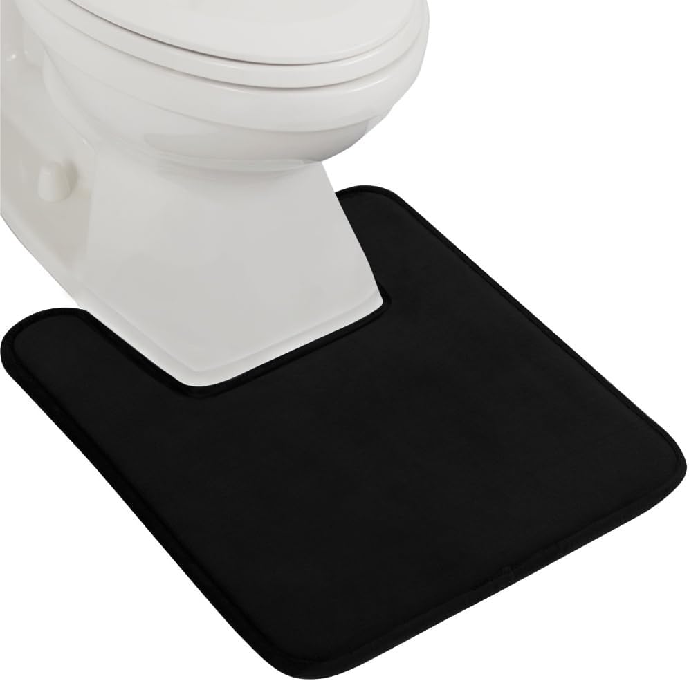 GORILLA GRIP Thick Memory Foam Toilet Rug for Bathroom, Square Shaped Washable, Soft Absorbent Velvet Topside Floor Mats, Machine Wash, Cushioned Luxury Rugs for Bath Room, 22.5x19.5, Black