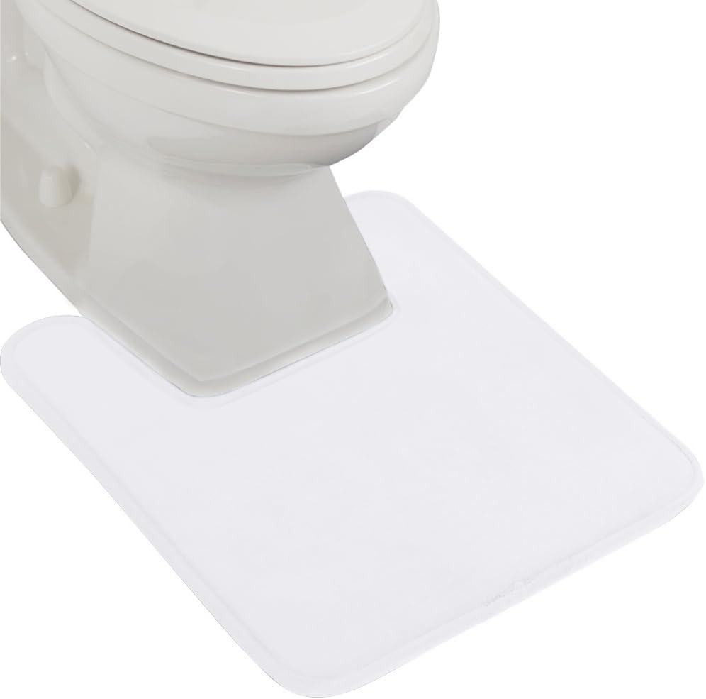 GORILLA GRIP Thick Memory Foam Toilet Rug for Bathroom, Square Shaped Washable, Soft Absorbent Velvet Topside Floor Mats, Machine Wash, Cushioned Luxury Rugs for Bath Room, 22.5x19.5, White