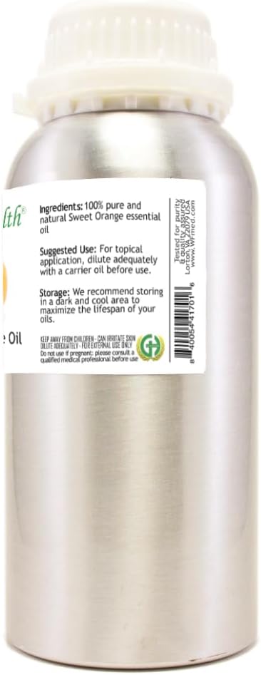 GreenHealth - Sweet Orange Essential Oil - 16 fl oz - Aluminum Bottle - 100% Essential Oil, Uncut