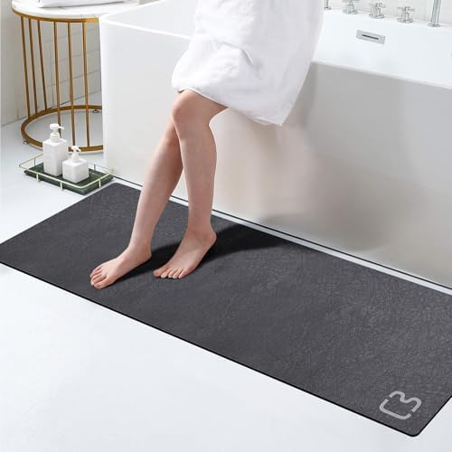 Dark Grey Bath Mat 15.7" x 47.2" Extra Long Bathroom Mat Large Fast Dry Super Absorbent Non-Slip Rubber Backed Shower Mat Bath Rugs Mats for Bathroom Floor, Tub, Shower, Sink, Dark Gray