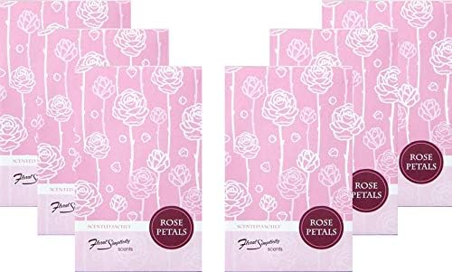 Rose Petals Scented Sachets Pack of 6, Spring and Summer - Long-Lasting Scented Bags, Home Fragrance, Air Freshener & Deodorizer for Closet, Room, Drawer, or Cars, Made in USA