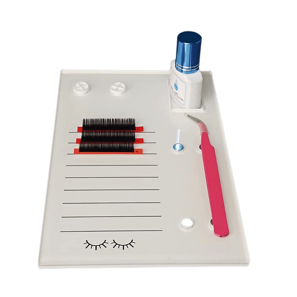 Grafting False Eyelash Acrylic Extension Pallet, Eyelash Extension Glue Tweezers Plate Pad Makeup Palette Individual Training Tools (White (7.87x5.12in))