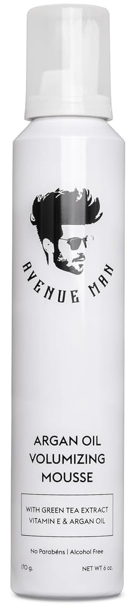 Avenue Man Argan Oil Mousse - Thickening & Volumizing Mousse for Men - Strong Hold, Frizz Control & Humidity Resistance - Herbal-Infused Mens Hair Foam - Long-Lasting Hair Mousse for Men (6.0 oz)