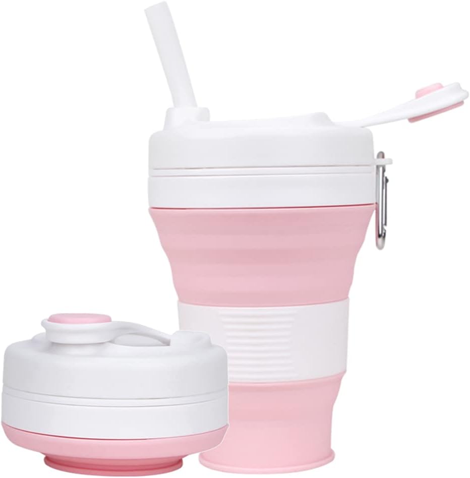 Silicone Coffee Cup with Straw lid Collapsible Cups for Traveling 20oz Lightweight Folding Water Mug for Picnic Hicking Camping Climbing