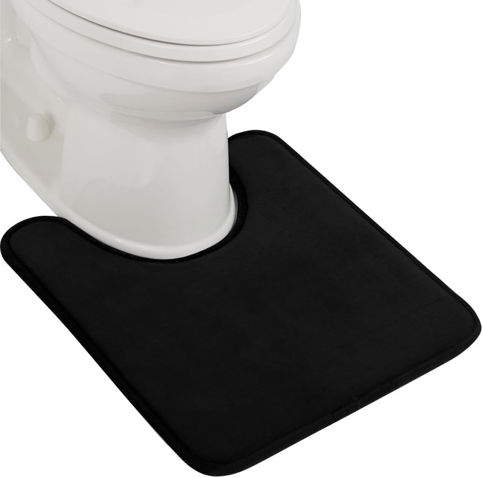 GORILLA GRIP Thick Memory Foam Toilet Rug for Bathroom, U Shaped Washable, Soft Absorbent Velvet Topside Floor Mats, Machine Wash, Cushioned Luxury Rugs for Bath Room, 22.5 x 19.5, Black