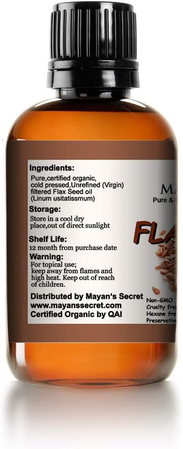 Mayan's Secret Pure Carrier and Essential oils for Skin Care, Hair, Body Moisturizer for Face-Anti Aging Skin Care (Flax Seed Oil Organic, 4oz)