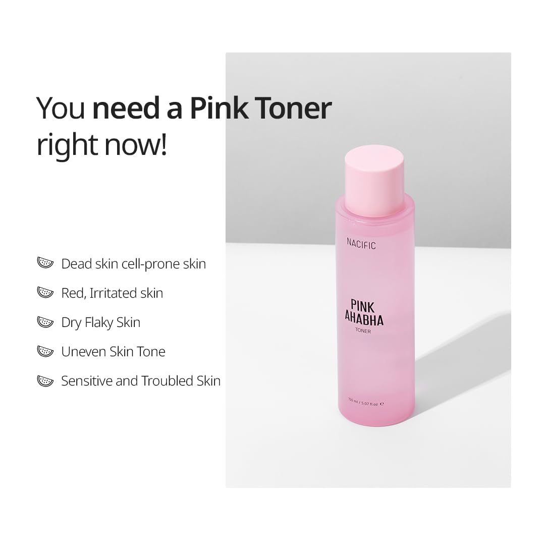 NACIFIC Pink AhaBha Triple Set (Toner 150ml, Serum 50ml, Cream 50ml) AHA, BHA, Watermelon extract Glow Moristurizing Hyaluronic Acid