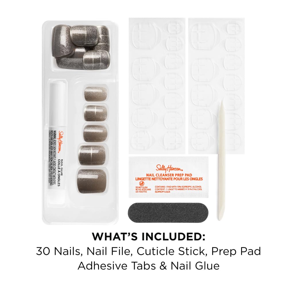 Sally Hansen Instant Cuticle Remover & Salon Effects Light Years Press On Nails Kit - 15 Second Cuticle Gel with Aloe & 30 Nail Designs with Nail Glue