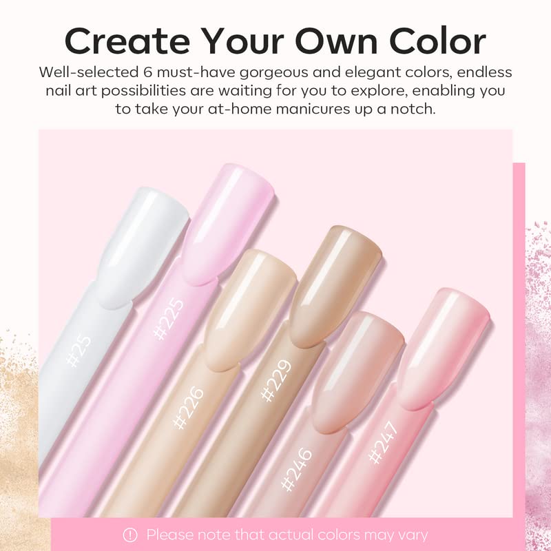 Modelones Acrylic Powder, 6 Colors Transparent Jelly Nude Nail Powder Milky White Pink Nude for Nail Art 3D Nail Carving French Nail Extension, Gifts for Women