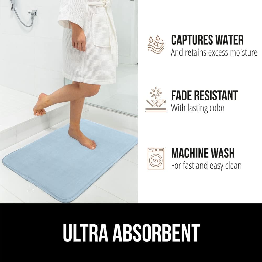 GORILLA GRIP Memory Foam Bath Rugs, Soft Absorbent Velvet Bathroom Mats, Durable Dots on Underside, Machine Washable Bathmat, Carpet Rug Room Decor for Shower Floor, 24x17 Mat, Light Blue