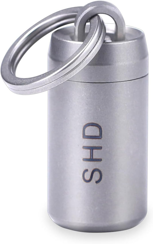 SHD Pill Holder Keychain,Titanium Waterproof Mini Pill Case Container,Portable Small Pill Box for Outdoor Travel Camping