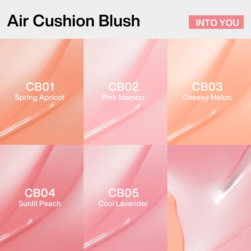 INTO YOU Cream Blush Air Cushion for Cheeks Eyes, Moisturizing, Lightweight, Dewy Finish Face Makeup, Long Wearing, Buildable, Blendable, Pigmented Liquid Blush, for All Skin Tones, Sunlit Peach