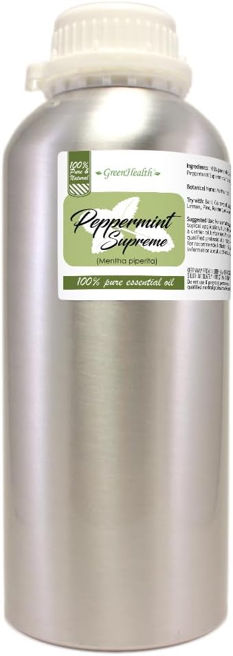 GreenHealth Peppermint (Mentha Piperita) Oil – 32 fl oz (946 ml) Aluminum Bottle with Plug Cap – 100% Pure & Uncut