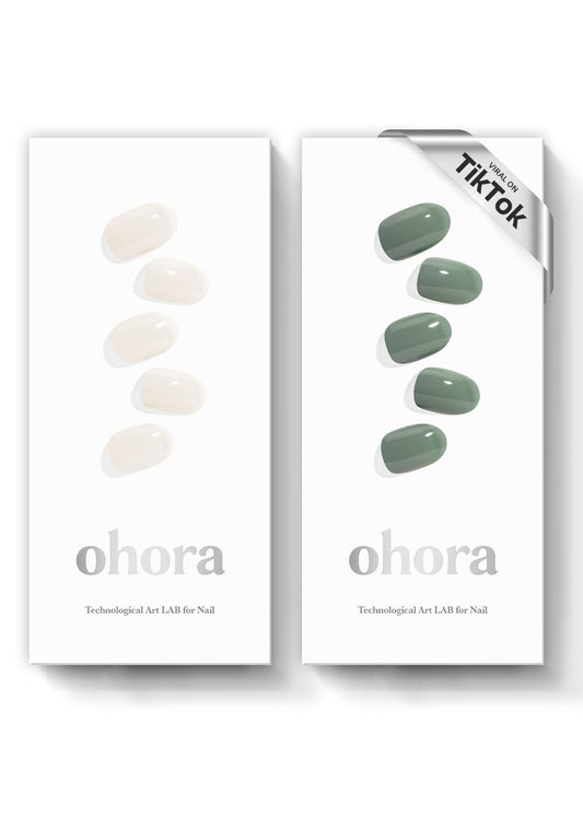 ohora Bundle Set (Pure Lush Duo) - N Cream Leaf and N Cream Cotton Semi-Cured Gel Nail Strips, Works with Any UV/LED Lamps, Salon-Quality, Long Lasting, Easy to Apply & Remove