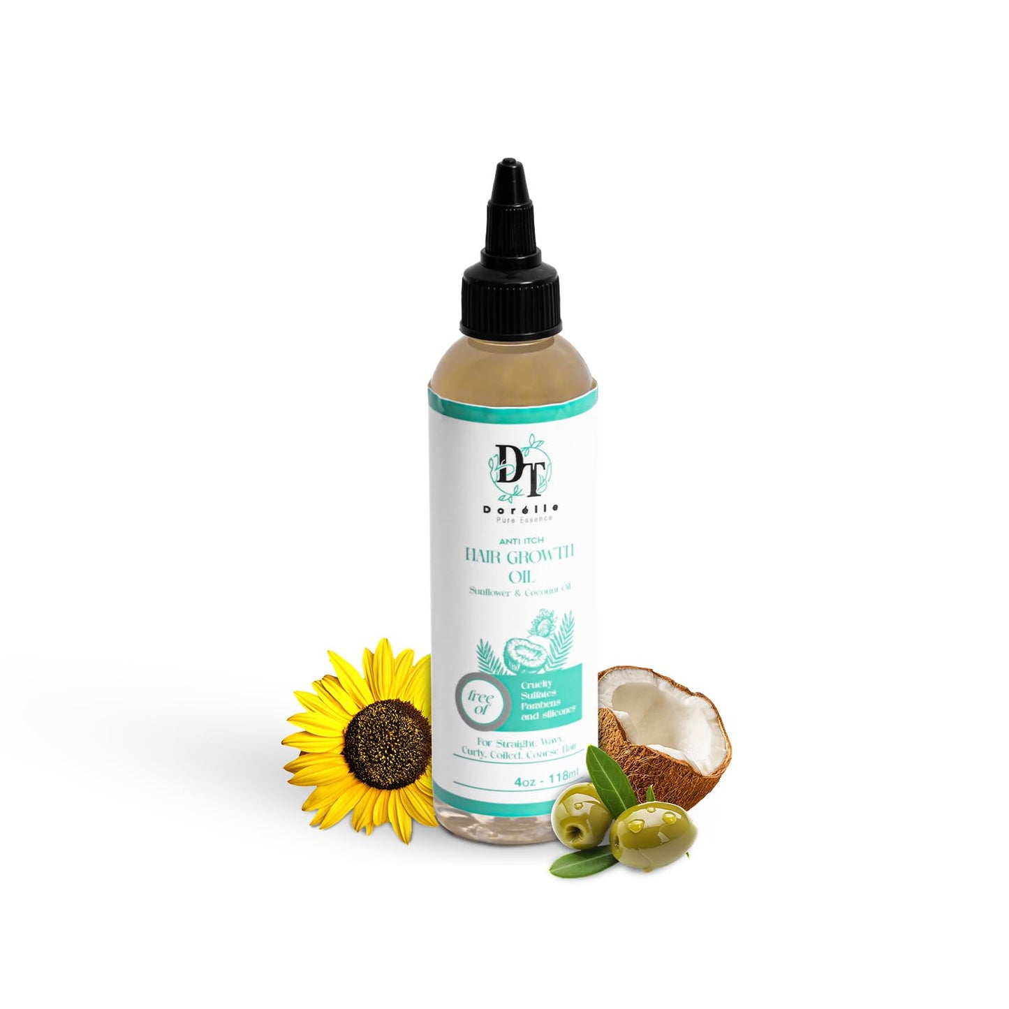 Hair Growth Oil for Curly, Coarse & Afro Hair – Sulfate Free Scalp – Oil with Coconut, Rosemary & Peppermint – Kumquat Scented