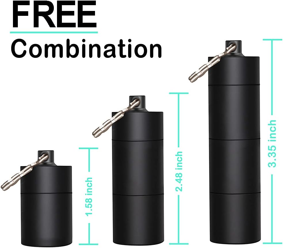 Portable Keychain Pill Holder Case, EFFIET 3 Compartments Metal Pocket Emergency Pill Container Dispenser Box Outdoor Medicine Bottle Tin for Daily Supplyment (Black)