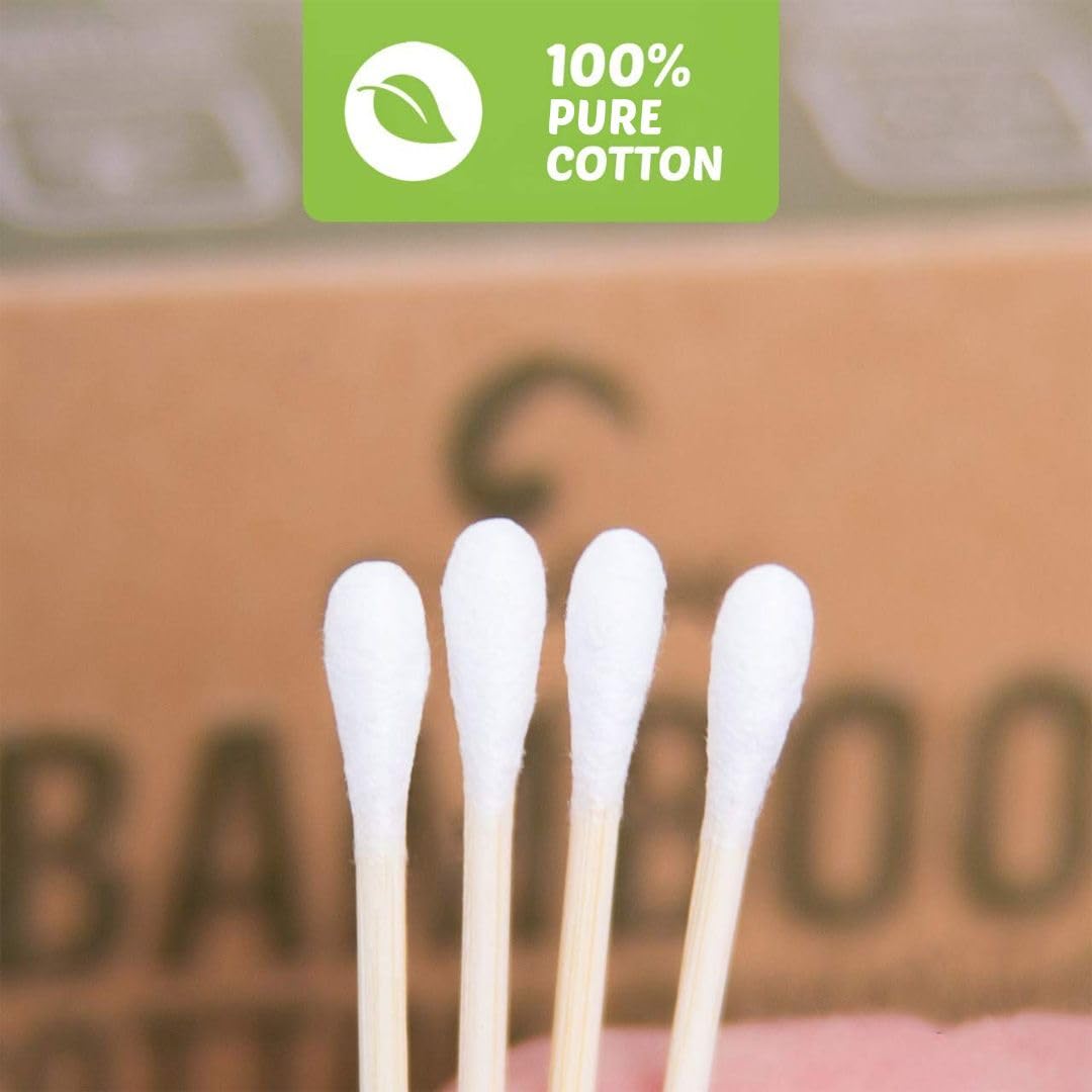 Bamboo Cotton Swabs 1000 Count | Biodegradable & Organic Wooden Cotton Buds | Double Tipped Sticks | 100% Eco-Friendly & Natural! | Perfect for Makeup & Nail Applications, Arts & Crafts, Fine Cleaning